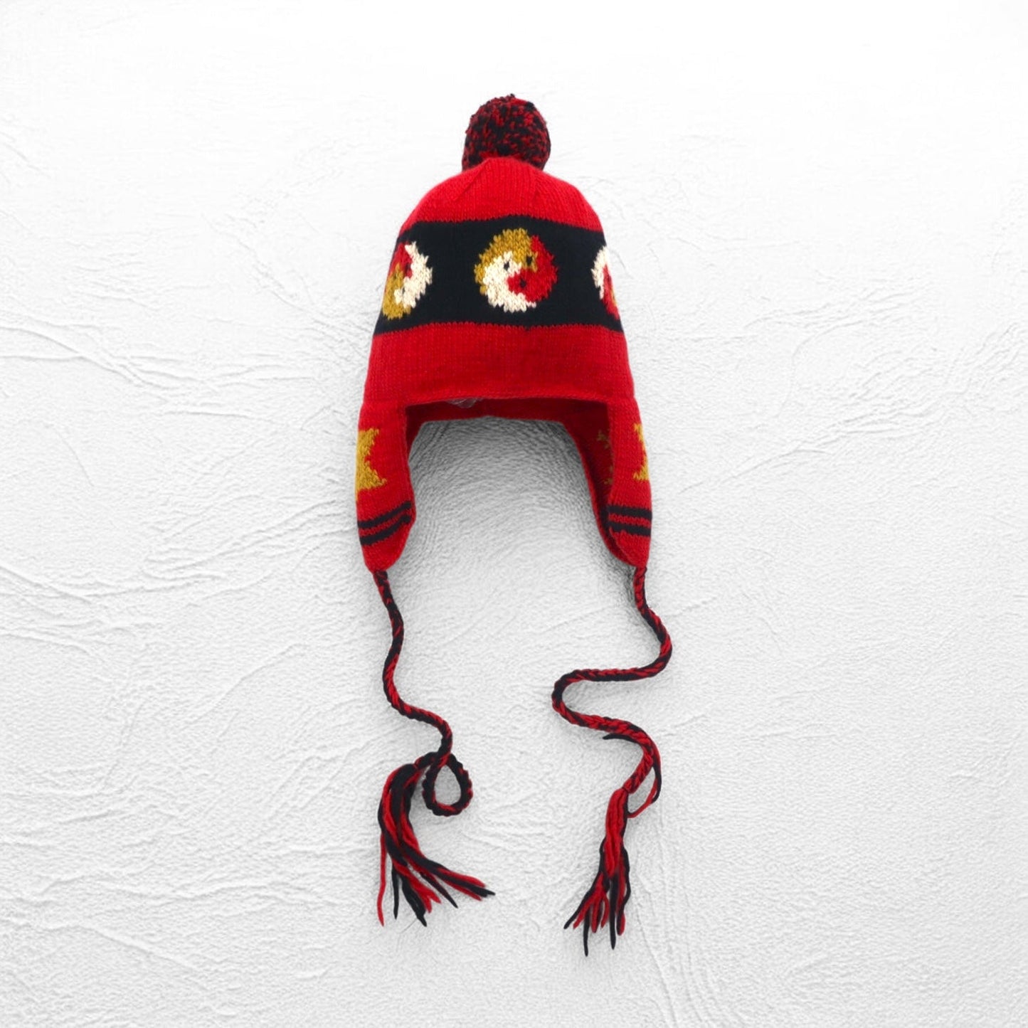 Leh イヤーフラップ ニット キャップ ear flap knit cap ボンボン ニット帽 FREE レッド 耳あて付き