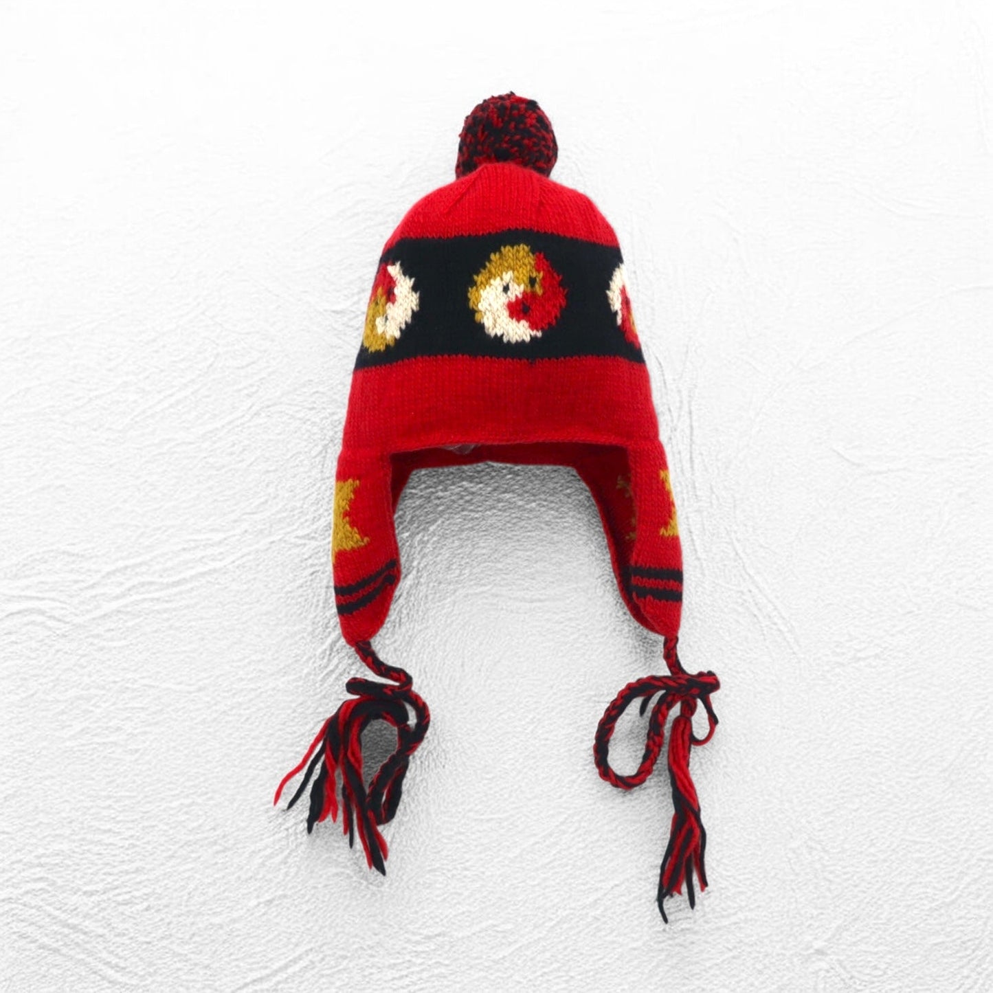 Leh イヤーフラップ ニット キャップ ear flap knit cap ボンボン ニット帽 FREE レッド 耳あて付き