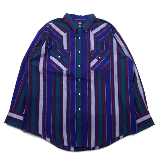 Vintage 80s Western Shirt ELY CATTLEMAN ウエスタンシャツ XL ブルー ストライプ