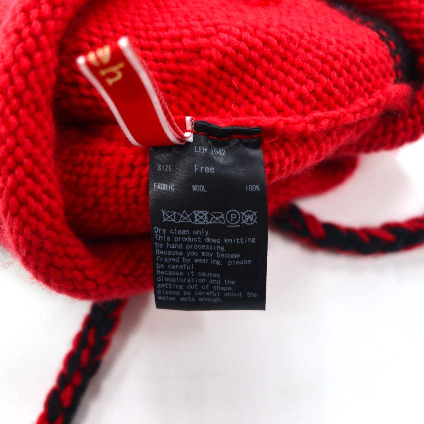 Leh イヤーフラップ ニット キャップ ear flap knit cap ボンボン ニット帽 FREE レッド 耳あて付き