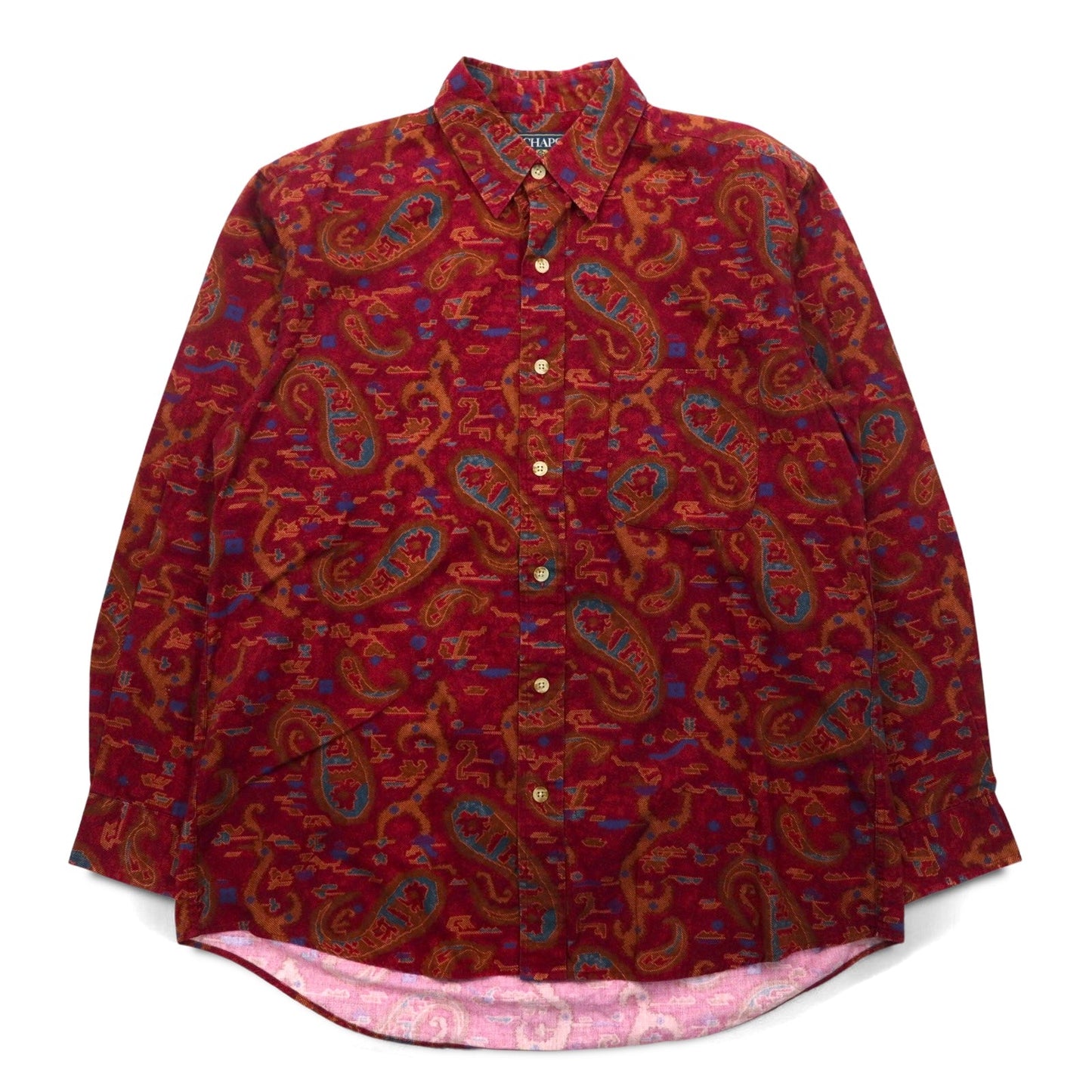 CHAPS RALPH LAUREN 80年代 ペイズリー 総柄 シャツ L レッド  コットン 胸ポケット