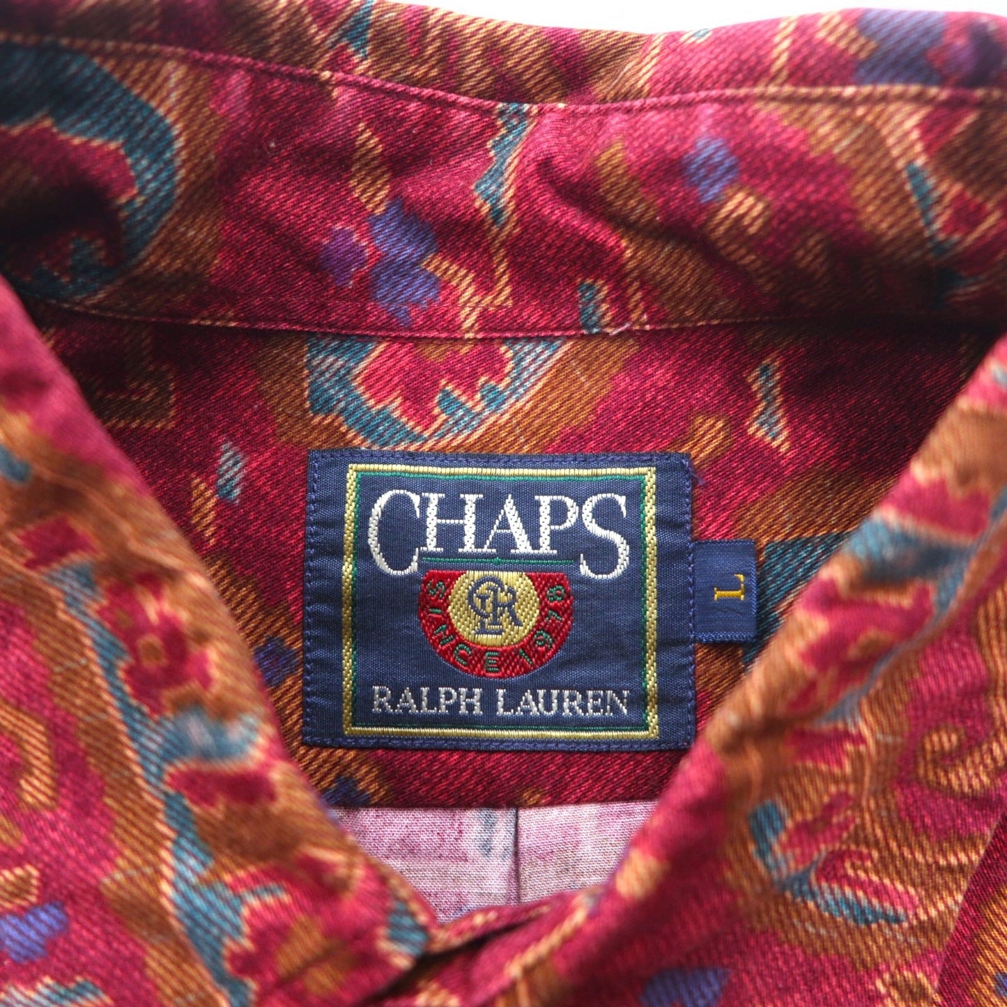 CHAPS RALPH LAUREN 80年代 ペイズリー 総柄 シャツ L レッド  コットン 胸ポケット