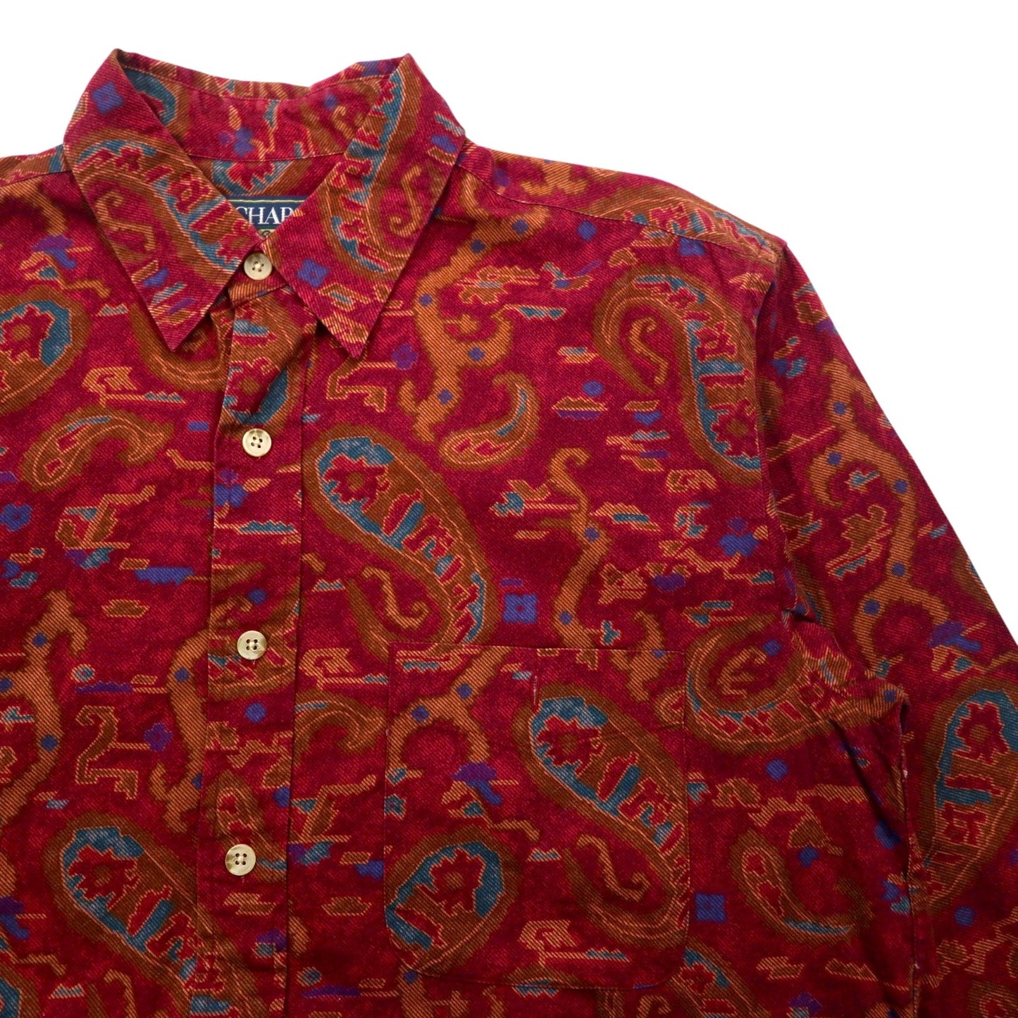 CHAPS RALPH LAUREN 80年代 ペイズリー 総柄 シャツ L レッド  コットン 胸ポケット