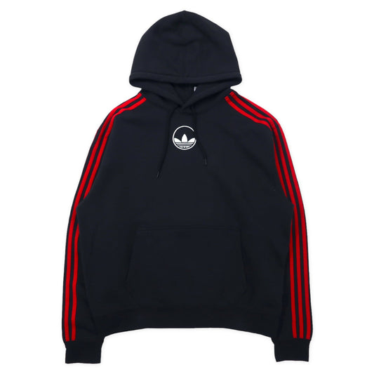 adidas originals 3ストライプ サークル パーカー 2XL ブラック コットン トレフォイルロゴ刺繍 ビッグサイズ GD2127