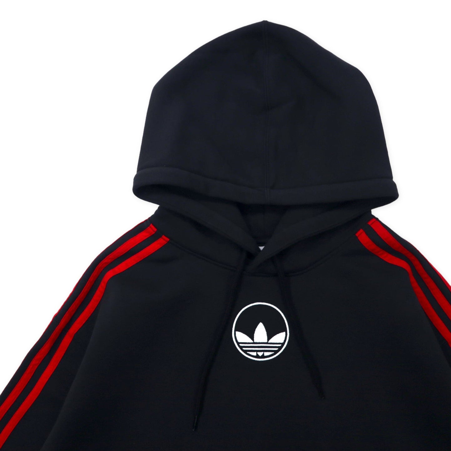 adidas originals 3ストライプ サークル パーカー 2XL ブラック コットン トレフォイルロゴ刺繍 ビッグサイズ GD2127