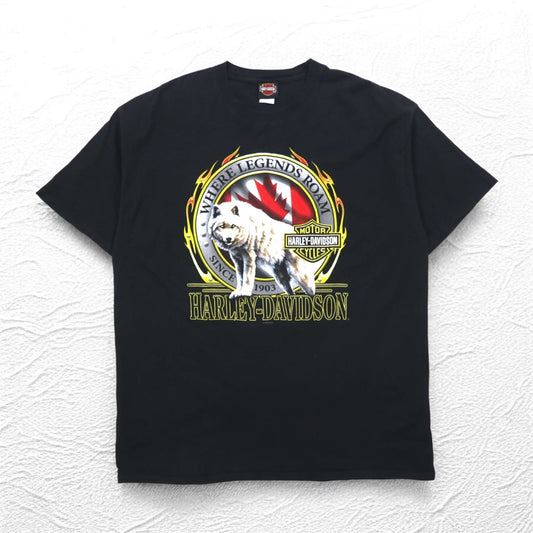 HARLEY DAVIDSON 両面プリント Tシャツ 2XL ブラック コットン ウルフ オオカミ アニマル ビッグサイズ