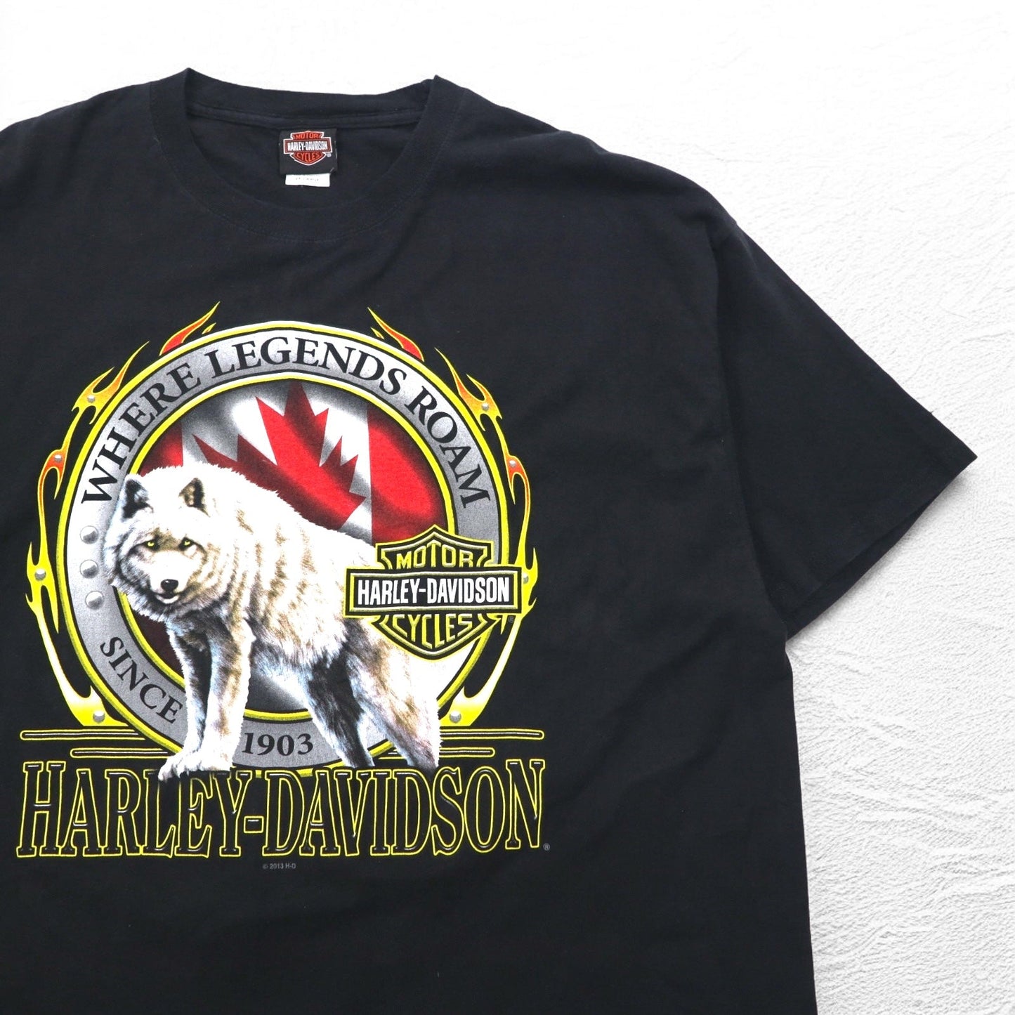 HARLEY DAVIDSON 両面プリント Tシャツ 2XL ブラック コットン ウルフ オオカミ アニマル ビッグサイズ