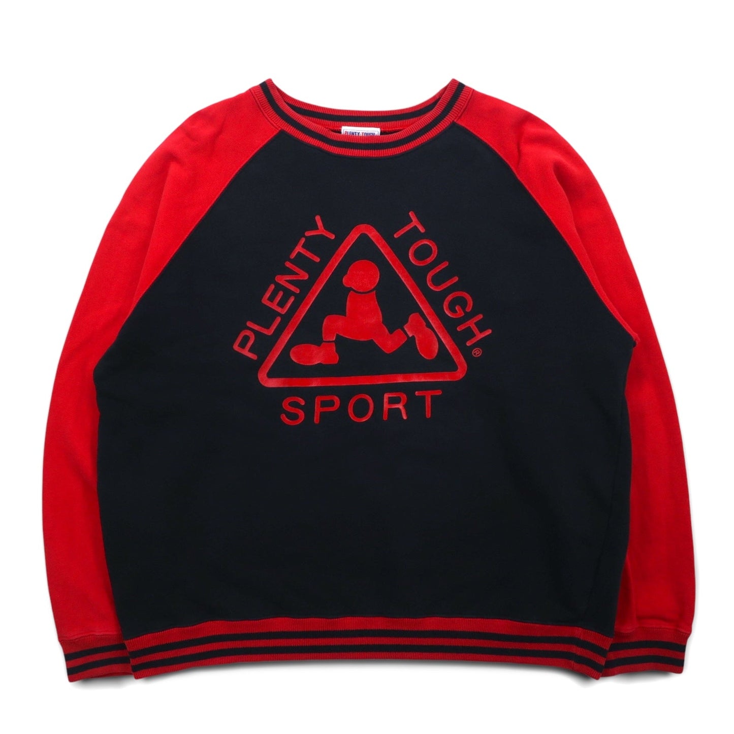 PLENTY TOUGH SPORT 90年代 ラグラン スウェット L ブラック レッド ロゴプリント コットン