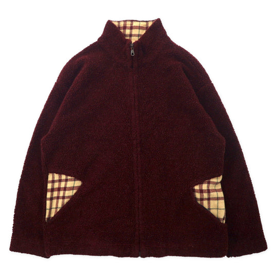 HUNTING WORLD イタリア製 ボアフリースジャケット M ボルドー ポリエステル バックロゴ刺繍