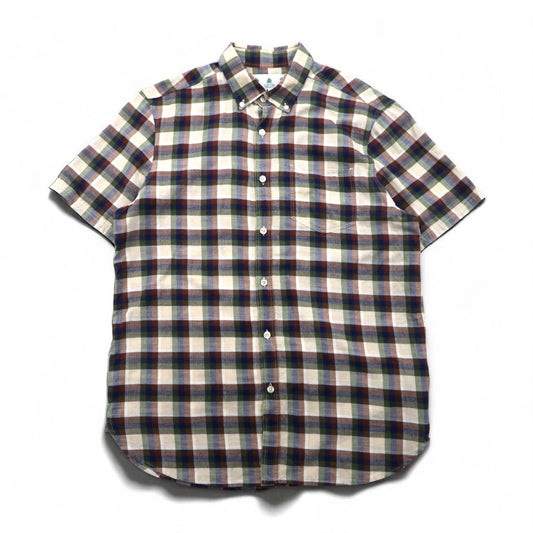 Barbour 半袖 ボタンダウンシャツ M ブラウン チェック コットン MSH5151BE11 ポルトガル製