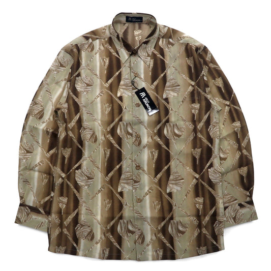 Vintage 90s Japan Made Retro Shirt JOLLY ARUKON 総柄 ポリシャツ M ブラウン 未使用品