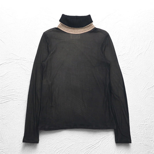 Maison Martin Margiela タートルネック シースルートップ セカンドスキン M ブラック レーヨン カシミヤ混 S51GC0286 593-2011 イタリア製