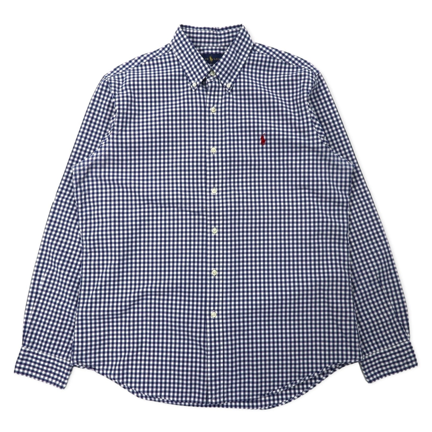 RALPH LAUREN ギンガムチェック ボタンダウンシャツ L ブルー コットン スモールポニー刺繍