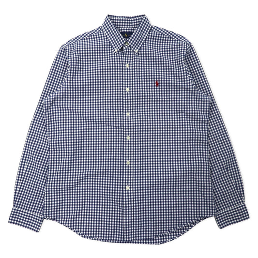 RALPH LAUREN ギンガムチェック ボタンダウンシャツ L ブルー コットン スモールポニー刺繍