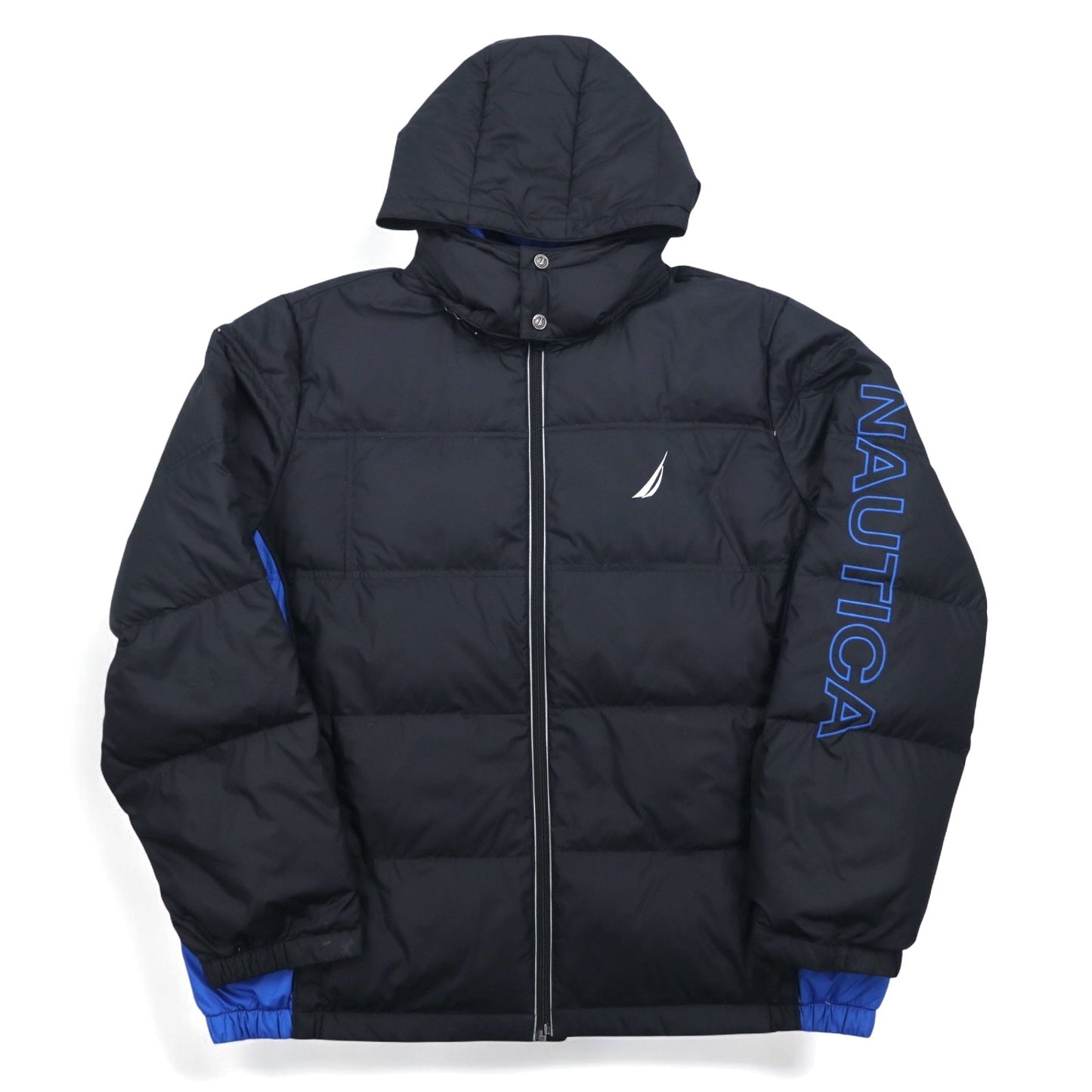 NAUTICA ダウンジャケット XXL ブラック ブルー ポリエステル フード着脱式