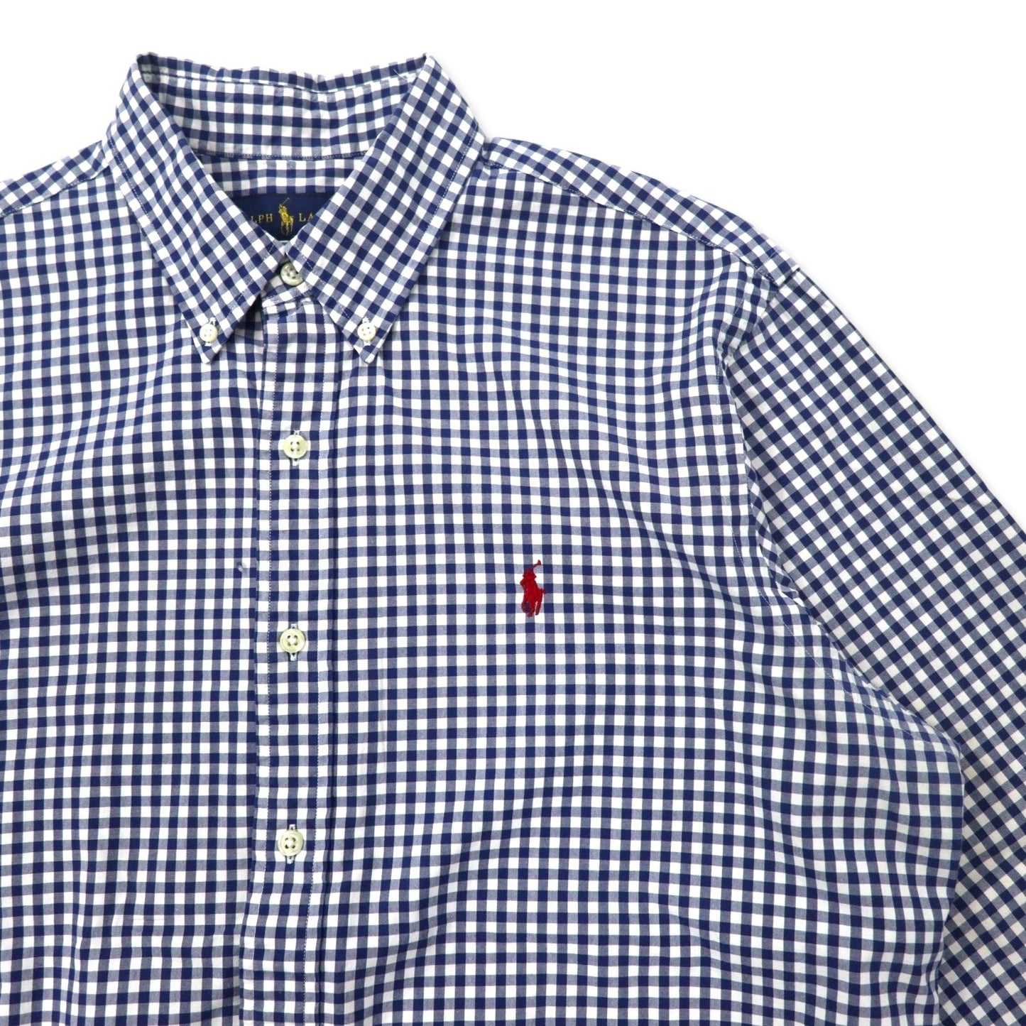 RALPH LAUREN ギンガムチェック ボタンダウンシャツ L ブルー コットン スモールポニー刺繍