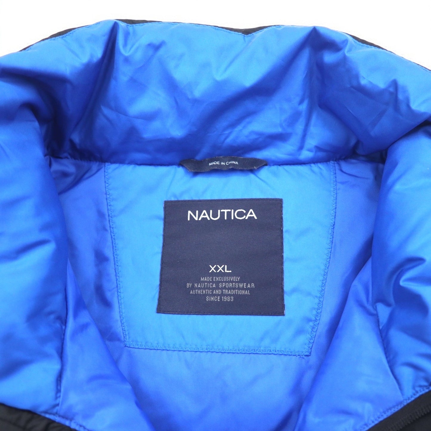 NAUTICA ダウンジャケット XXL ブラック ブルー ポリエステル フード着脱式
