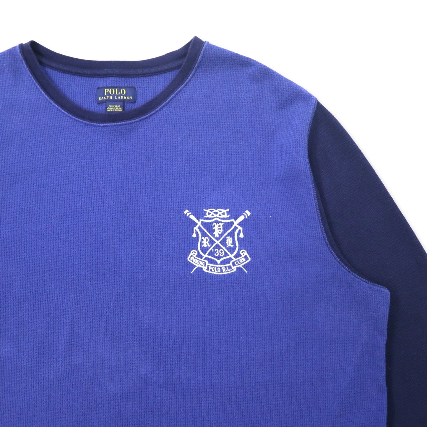 POLO RALPH LAUREN サーマル ロングスリーブ Tシャツ ロンT 2XL ブルー コットン エンブレムロゴ刺繍