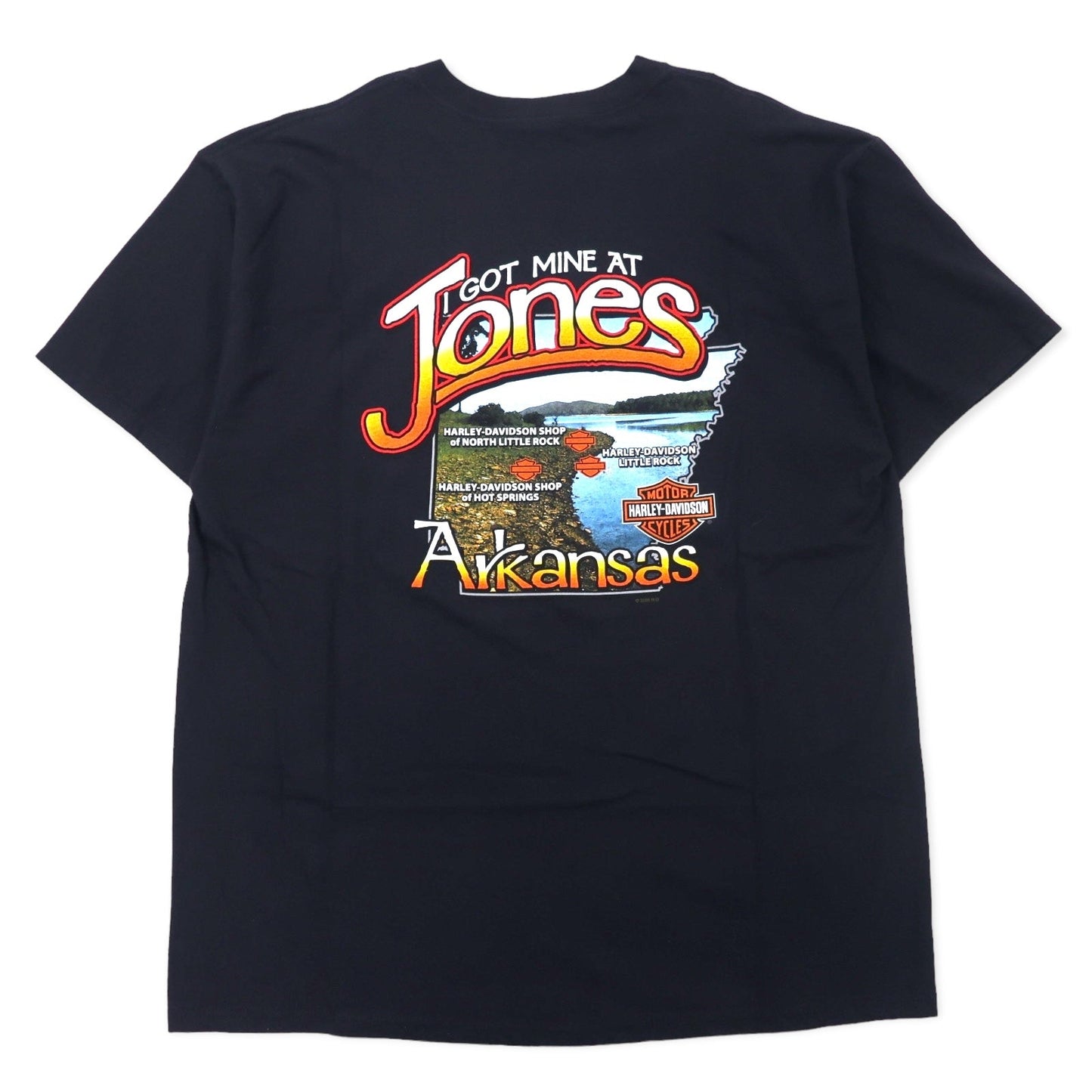 HARLEY DAVIDSON USA製 ロゴプリント Tシャツ 2XL ブラック コットン Arkansas 両面プリント Hanes BEEFY-T ビッグサイズ