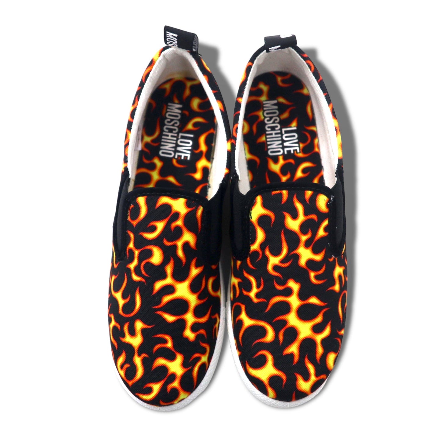 LOVE MOSCHINO イタリア製 ファイヤーパターン スリッポン スニーカー 23.5cm ブラック キャンバス 未使用品