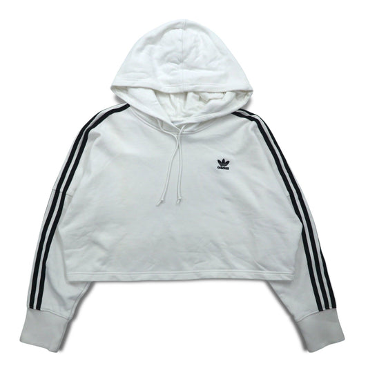 adidas originals クロップド ショート丈 パーカー XL ホワイト トレフォイルロゴ 3ストライプ ED7555