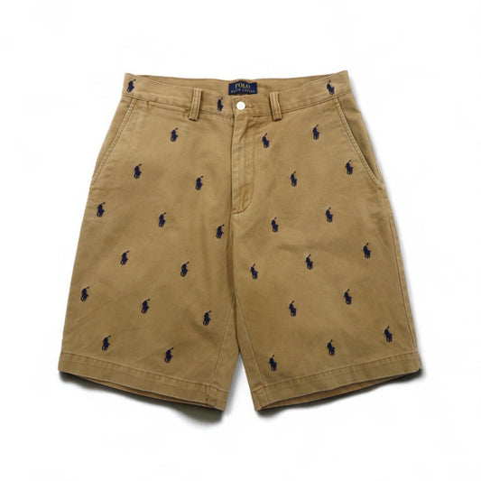 POLO RALPH LAUREN オールオーバーポニー刺繍 ショート チノパンツ S ベージュ コットン