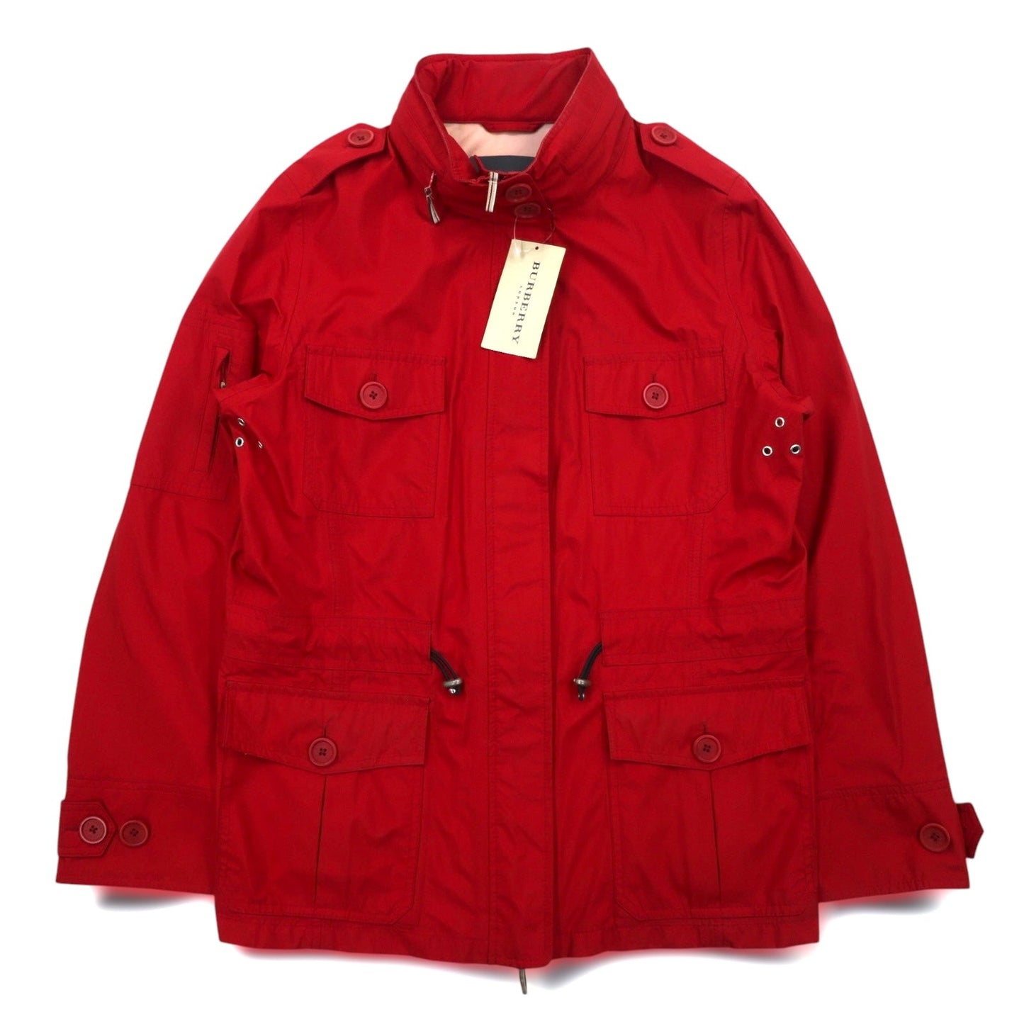 BURBERRY パッカブル フィールドジャケット M レッド WATERPROOF 防水 ドローコード フード収納式 WENDY