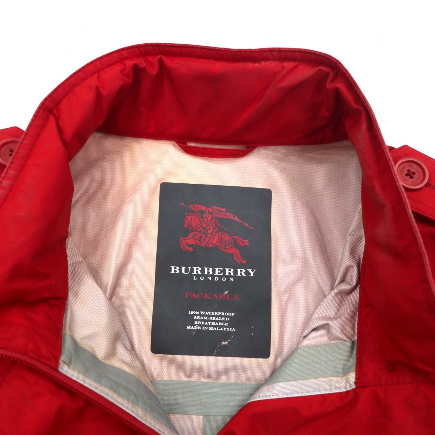 BURBERRY パッカブル フィールドジャケット M レッド WATERPROOF 防水 ドローコード フード収納式 WENDY