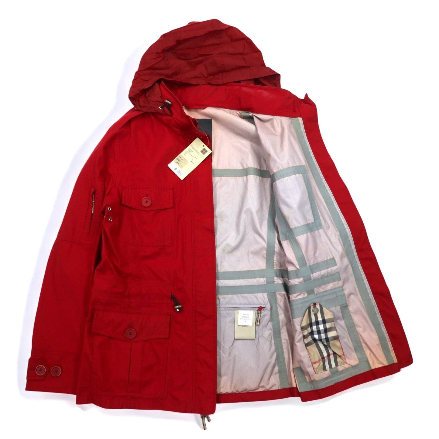 BURBERRY パッカブル フィールドジャケット M レッド WATERPROOF 防水 ドローコード フード収納式 WENDY