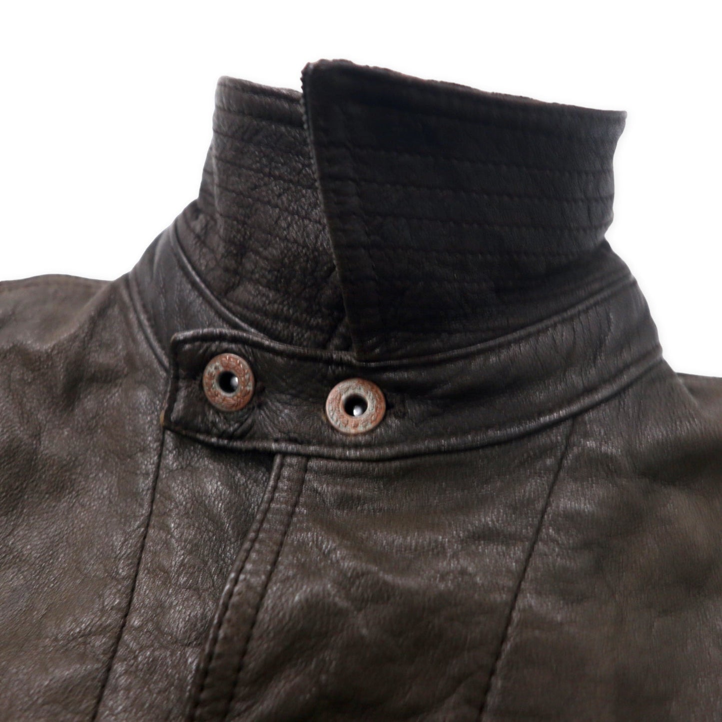 Leather Chore Coat レザーカバーオール M ブラック 山羊革 ゴート コーデュロイ切り替え 月桂樹ボタン