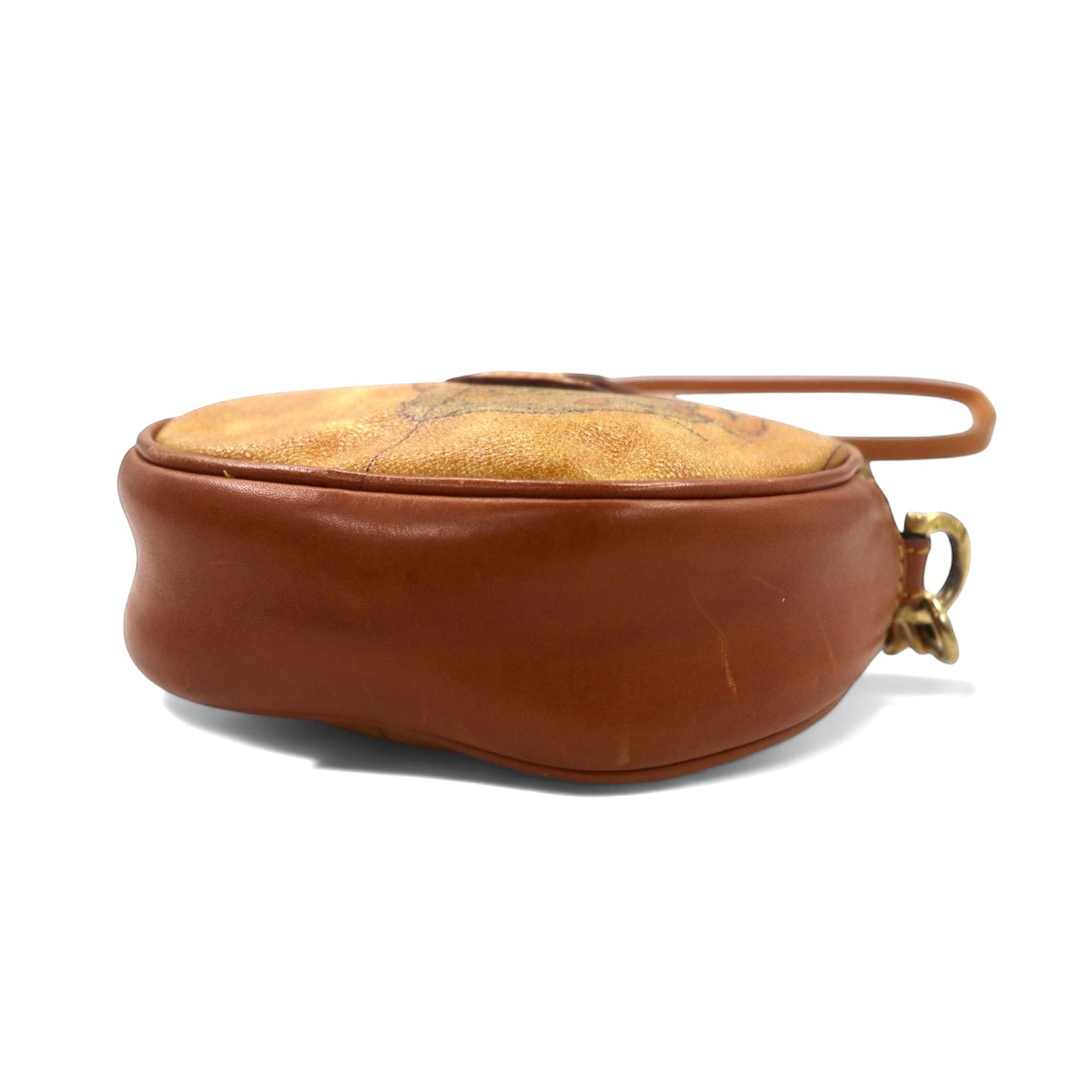 PRIMA CLASSE イタリア製 ラウンド ショルダーバッグ ポシェット ベージュ レザー PVC 世界地図柄 丸型