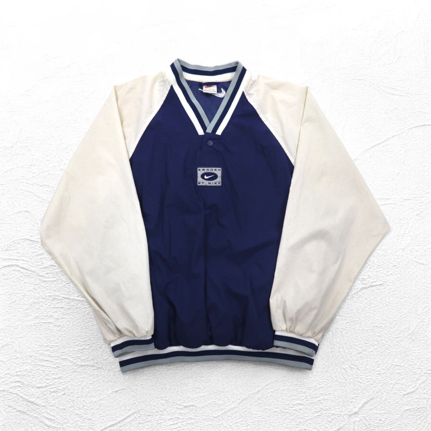 NIKE 90年代 銀タグ リブライン ピステ プルオーバー ナイロンジャケット L ネイビー スウォッシュ
