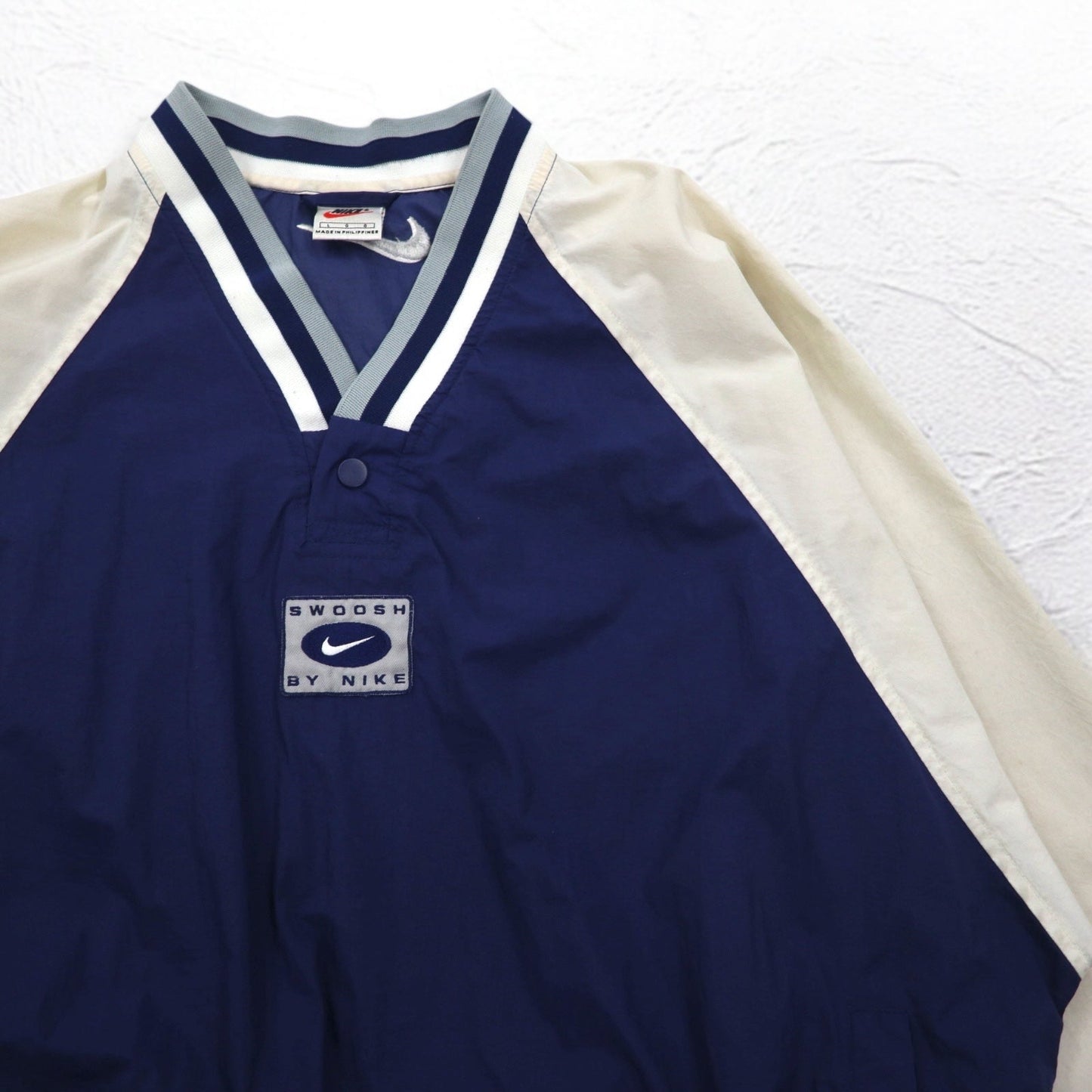 NIKE 90年代 銀タグ リブライン ピステ プルオーバー ナイロンジャケット L ネイビー スウォッシュ