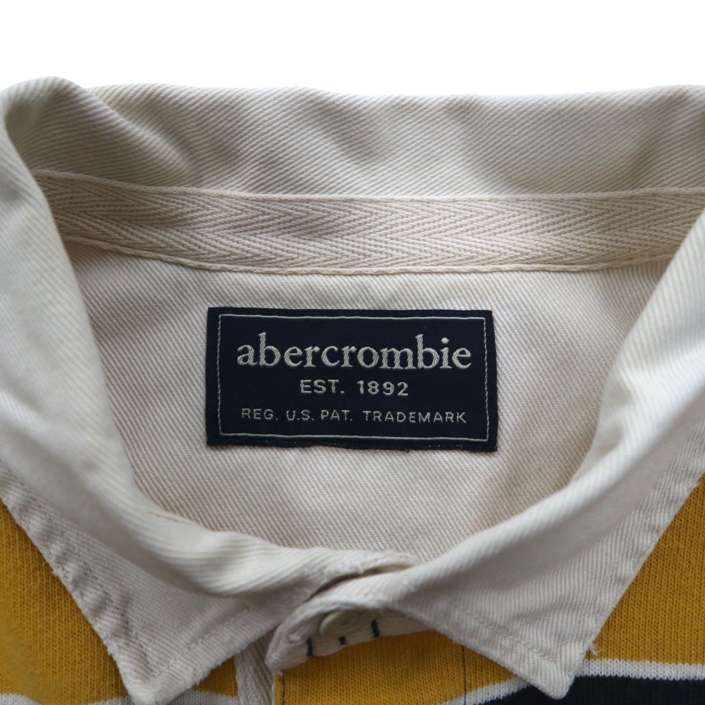 abercrombie 90年代 ボーダー ラガーシャツ M イエロー ネイビー ナンバリング ワッペン