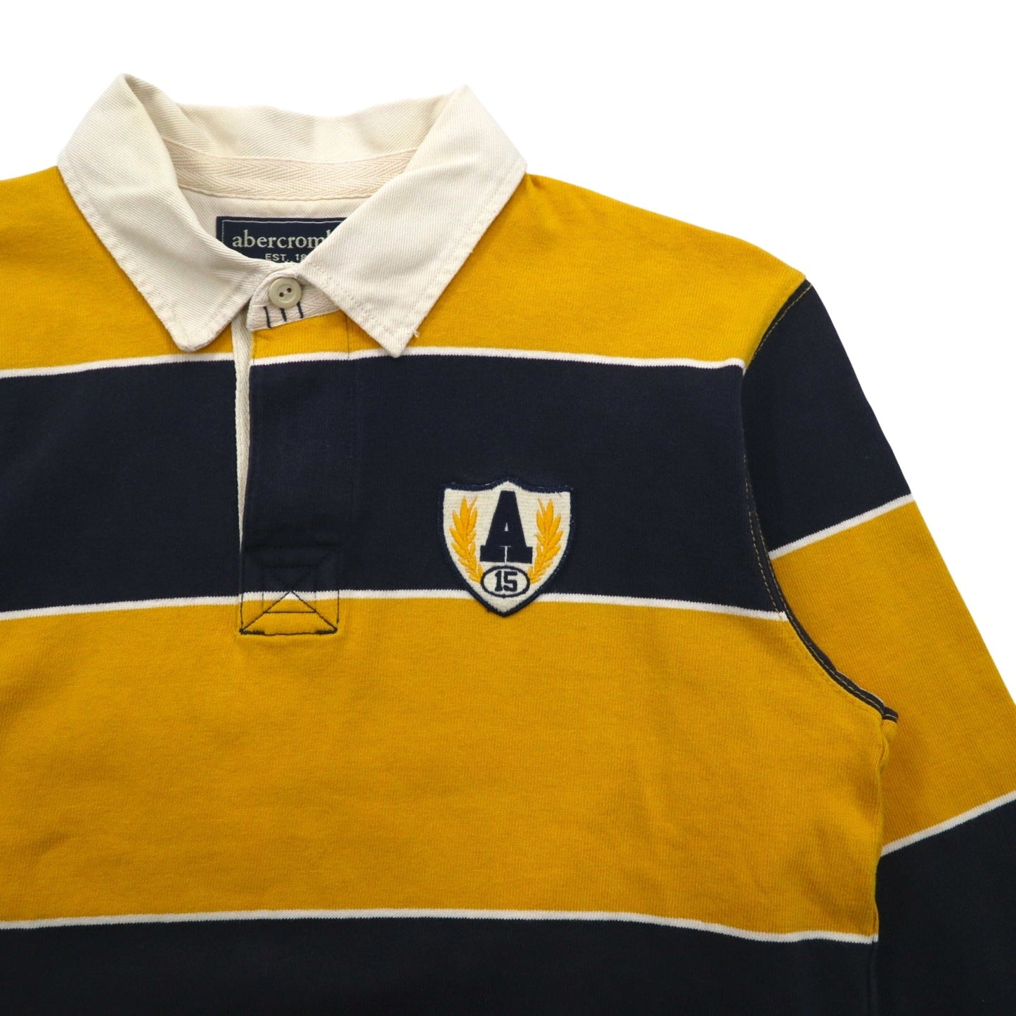 abercrombie 90年代 ボーダー ラガーシャツ M イエロー ネイビー ナンバリング ワッペン