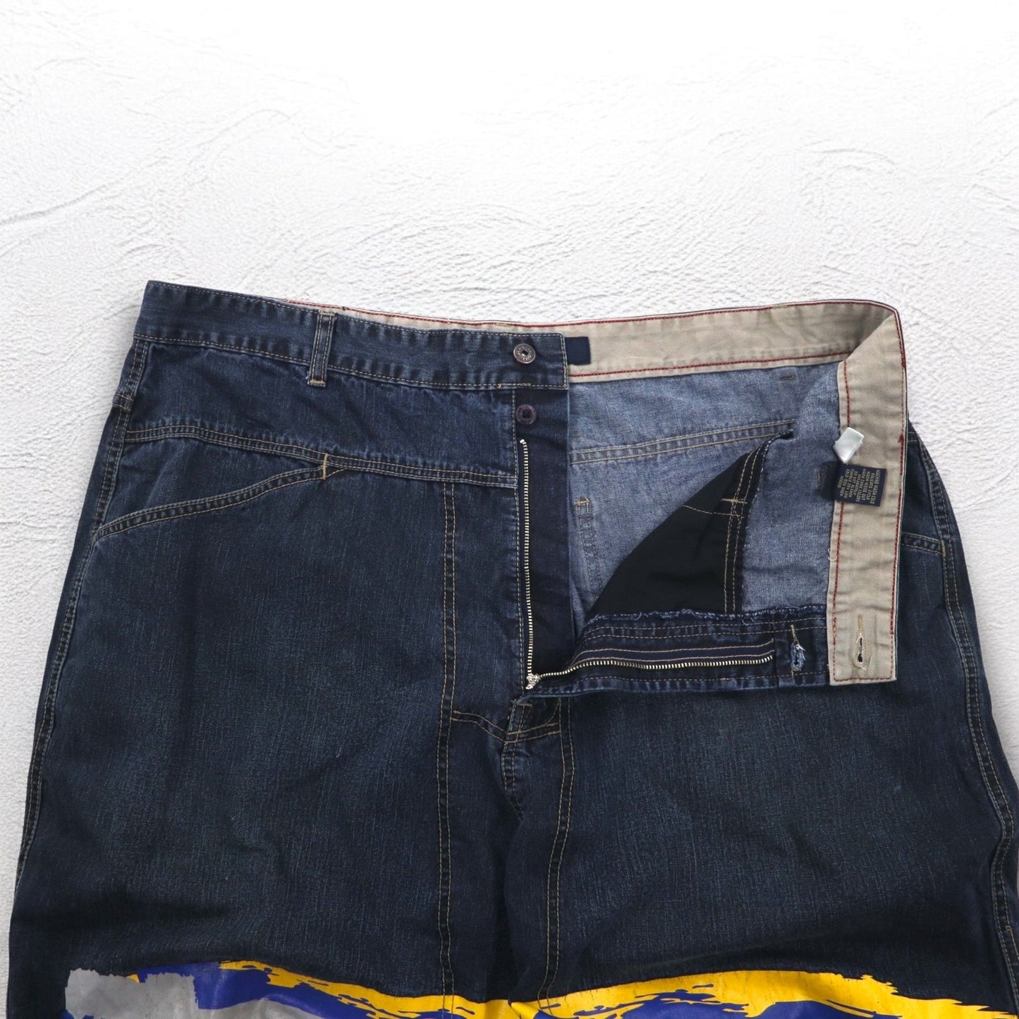 MARITHE + FRANCOIS GIRBAUD バギー ワイド デニムパンツ XL インディゴ ブルー ペイントデザイン