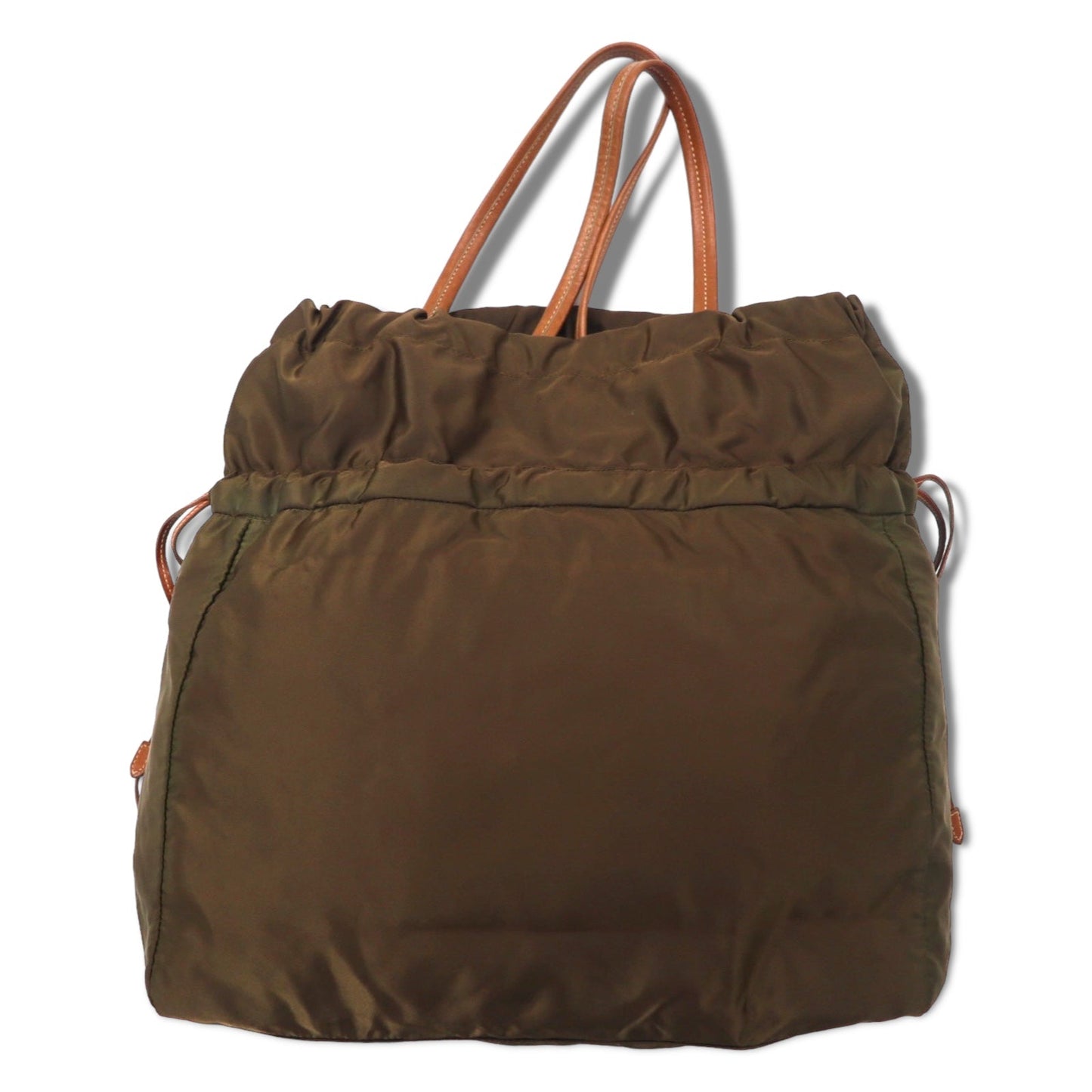 PRADA ジャガード 巾着 トートバッグ ショルダーバッグ カーキ ナイロン ロゴプリント