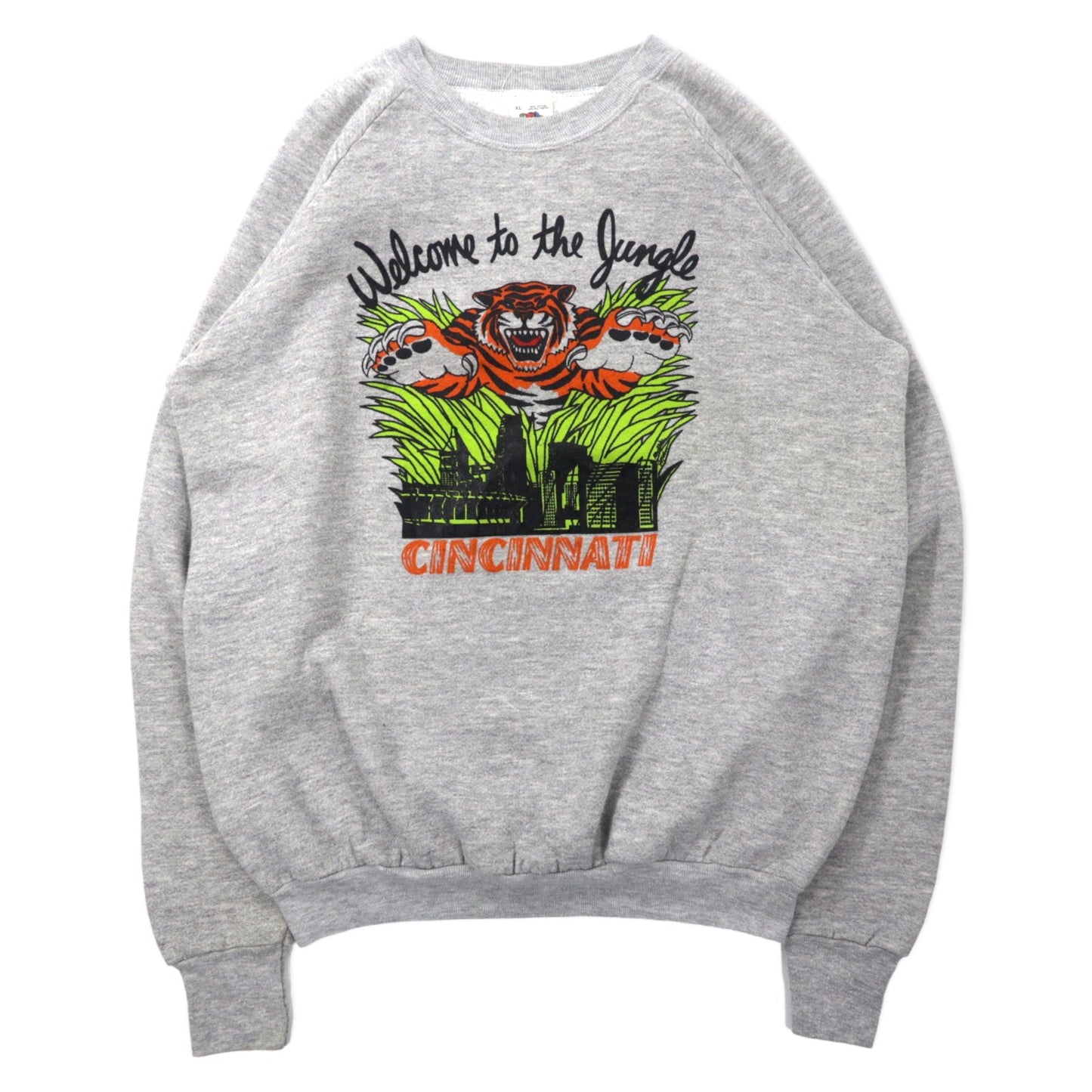 FRUIT OF THE LOOM USA製 80年代 アニマル プリント スウェット XL グレー コットン Welcome to the Jungle タイガー