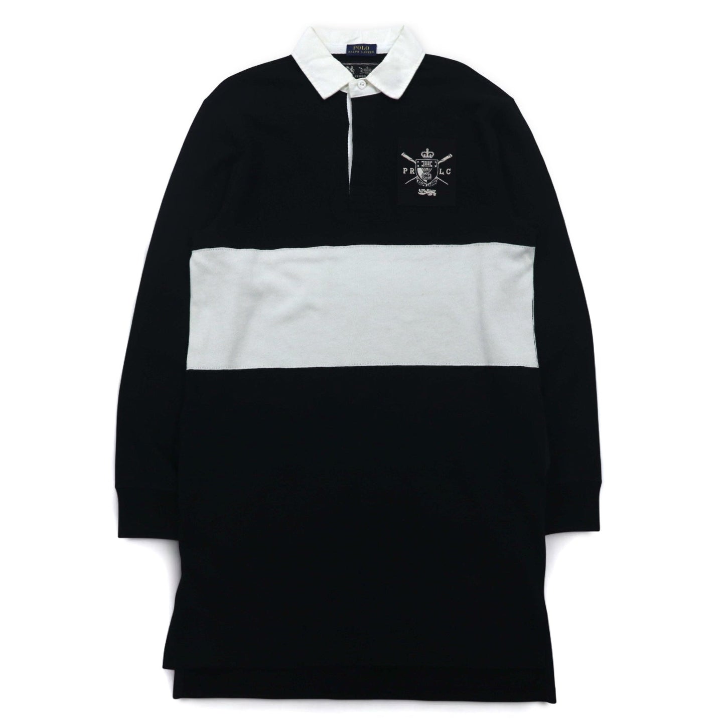 POLO RALPH LAUREN ラガーシャツ ワンピース FREE ブラック コットン エンブレムロゴ刺繍