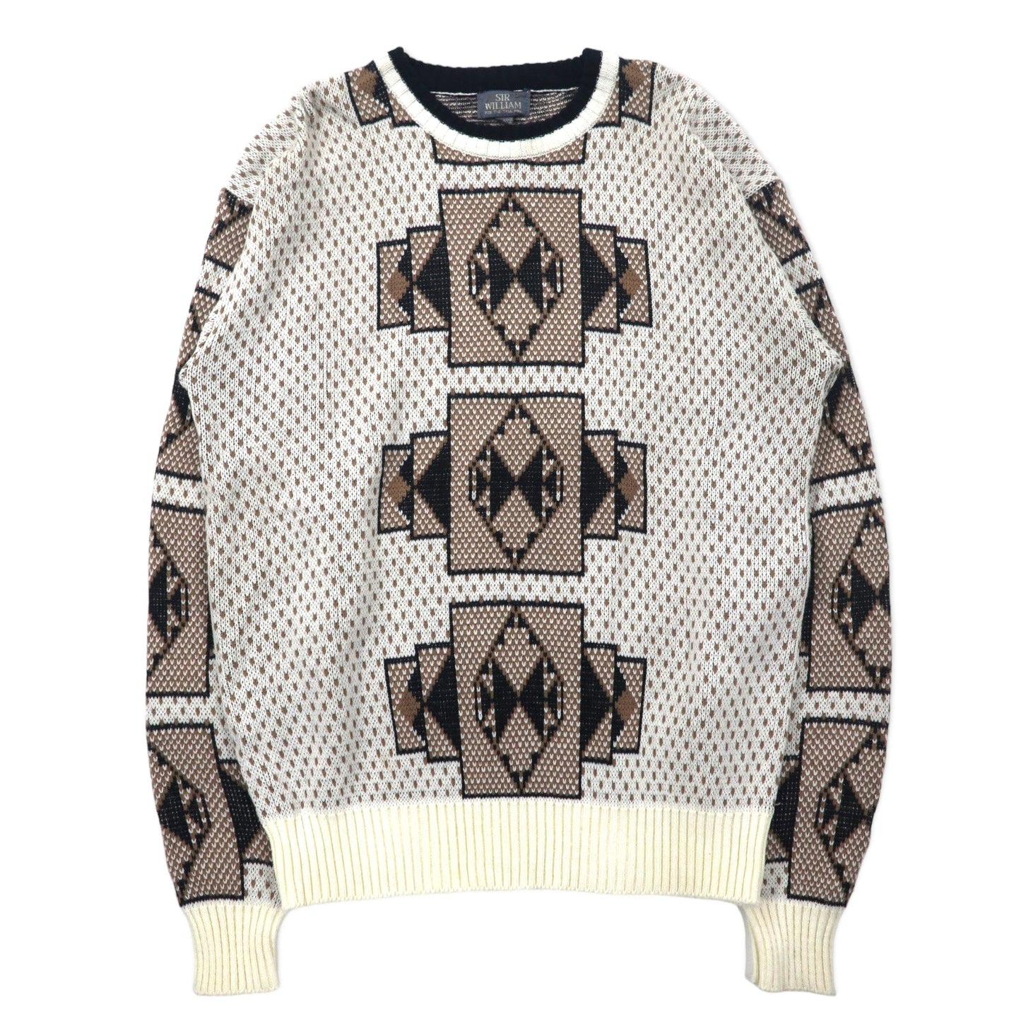SIR WILLIAM 90年代 総柄 ニット セーター XL ホワイト アクリル ビッグサイズ