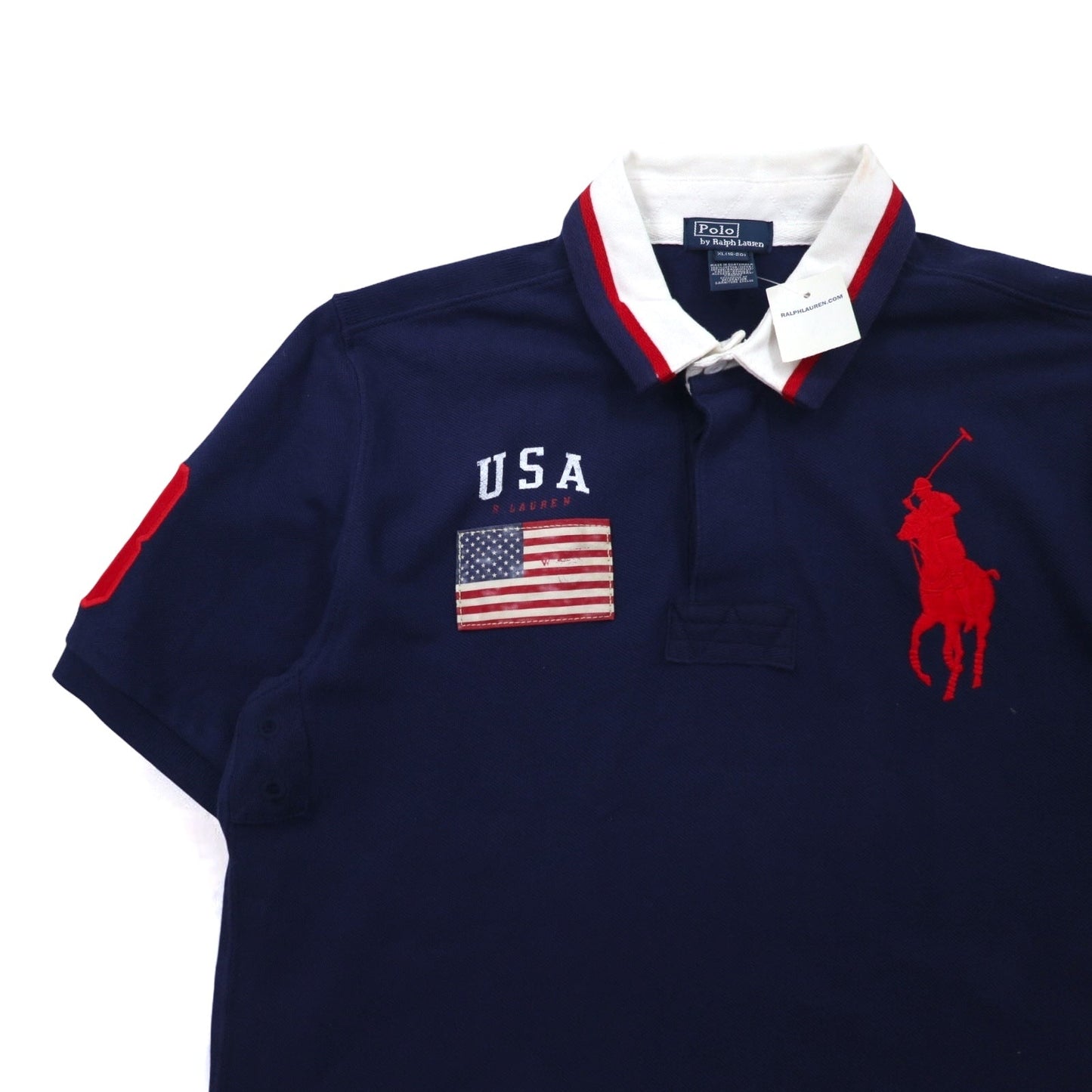 Polo by Ralph Lauren ビッグポニー ポロシャツ XL ネイビー コットン 鹿の子 星条旗 グアテマラ製 未使用品