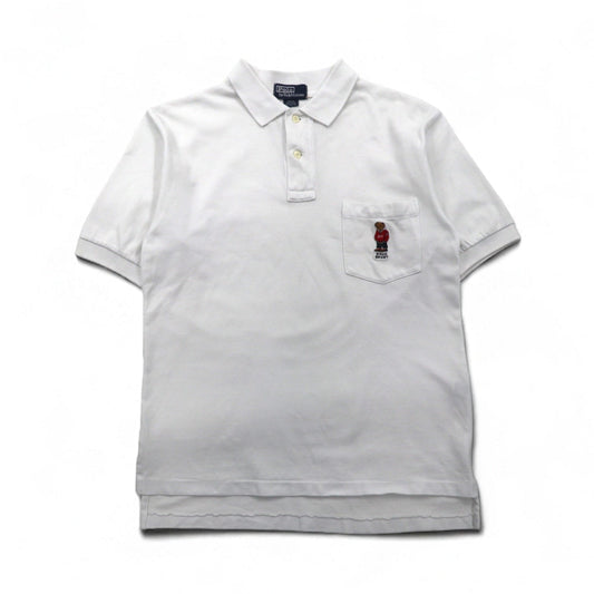 Polo by Ralph Lauren 90年代 ポロベア 胸ポケット ポロシャツ L ホワイト 鹿の子 ワンポイント刺繍