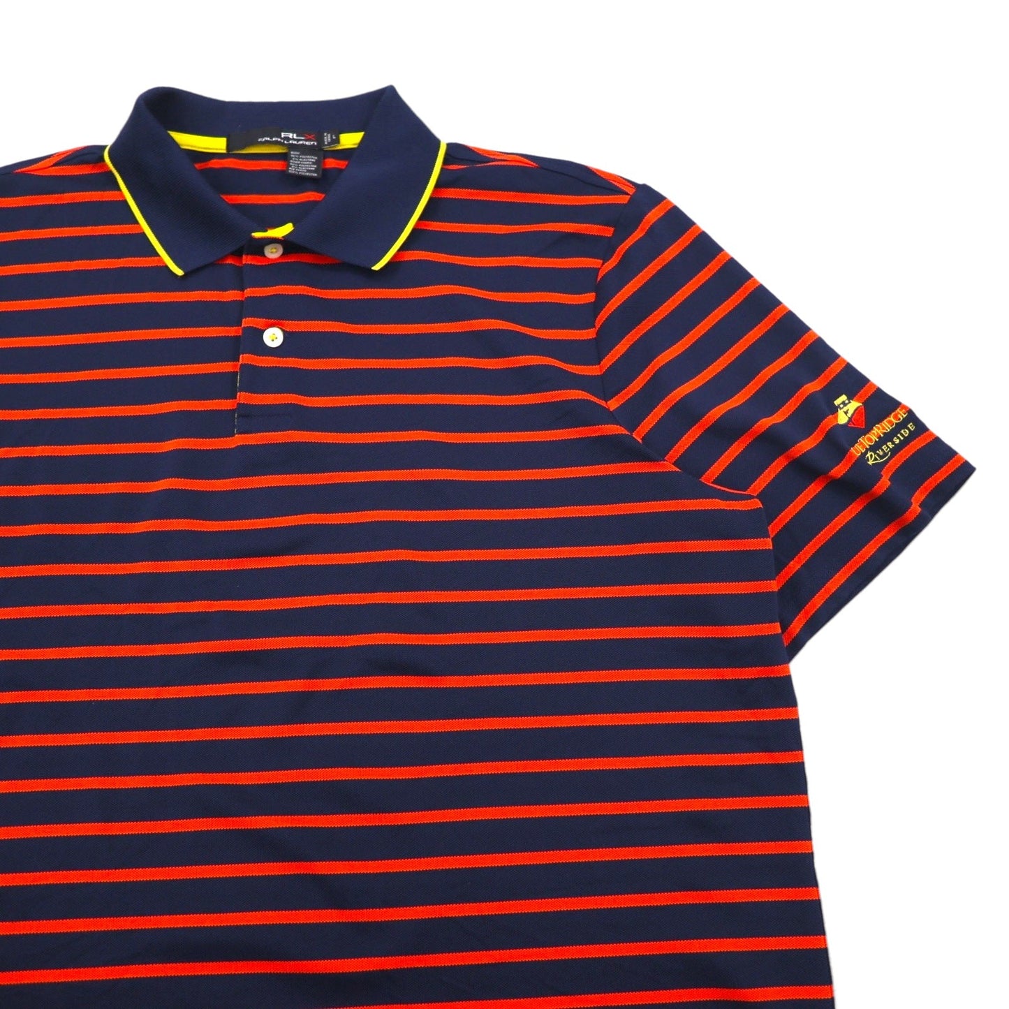 RLX RALPH LAUREN ストレッチメッシュ ポロシャツ L ボーダー ネイビー オレンジ ポリエステル