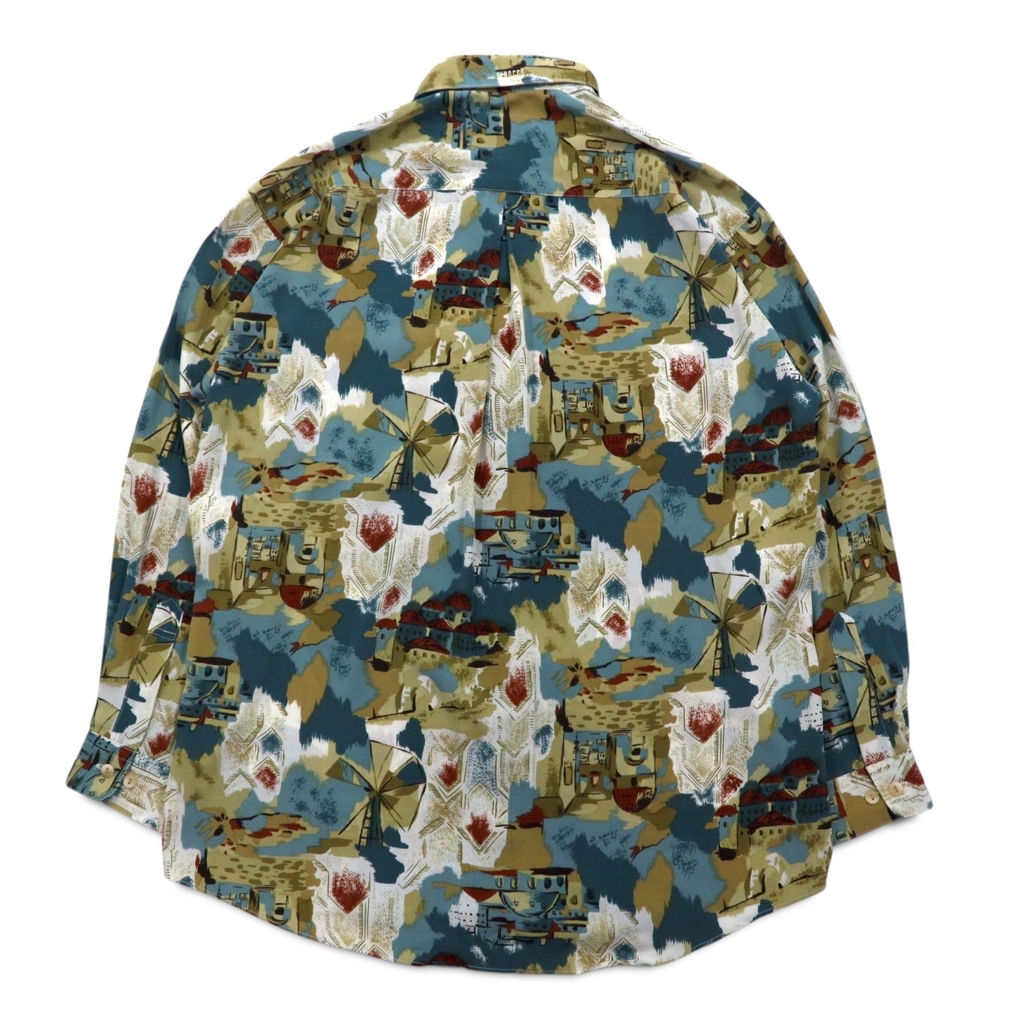 Vintage 90s Japan Made Retro Shirt mio SIROCCO ポリシャツ M マルチカラー 総柄 アート