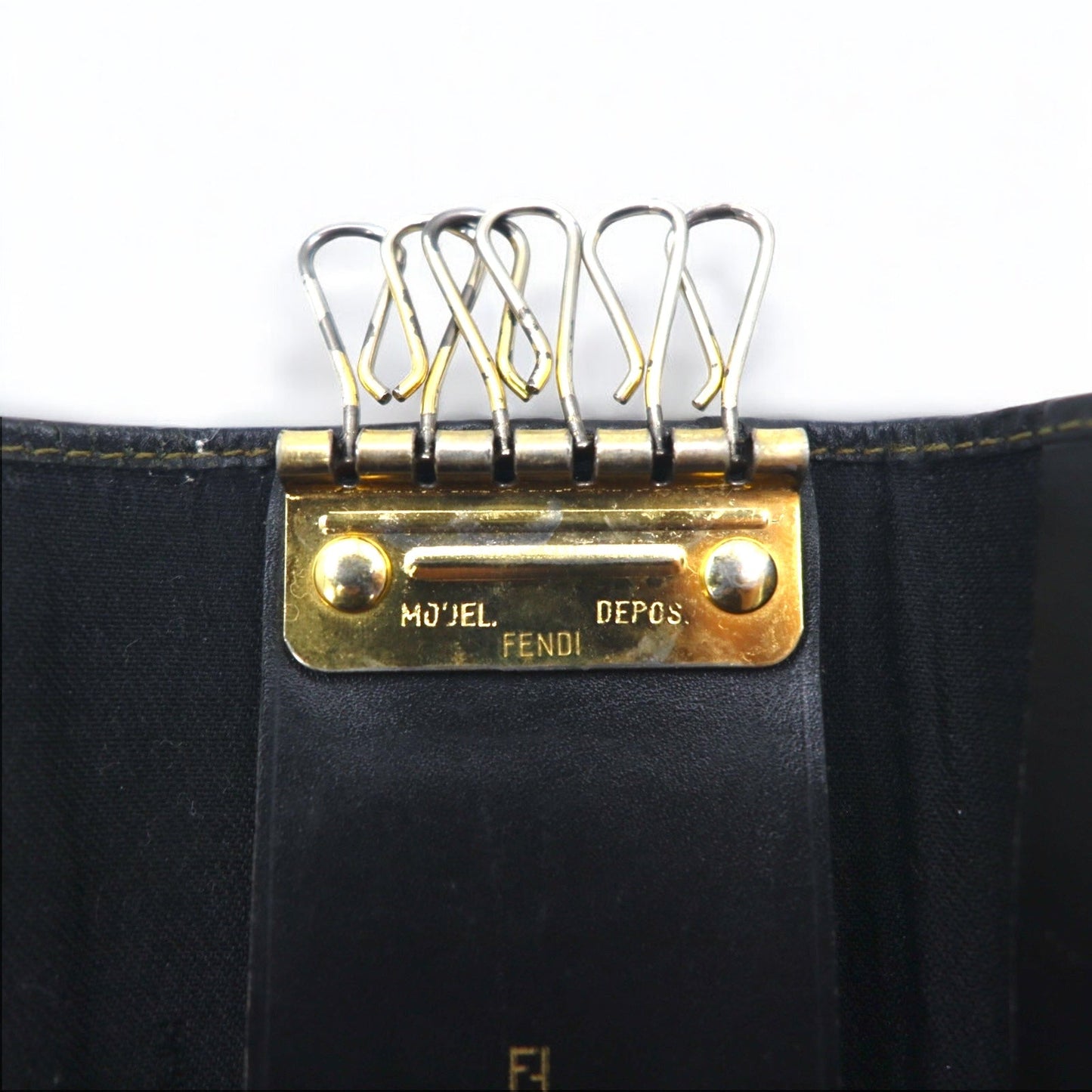 FENDI イタリア製 ペカン 6連 キーケース ブラック ベージュ PVC レザー 2284/513516