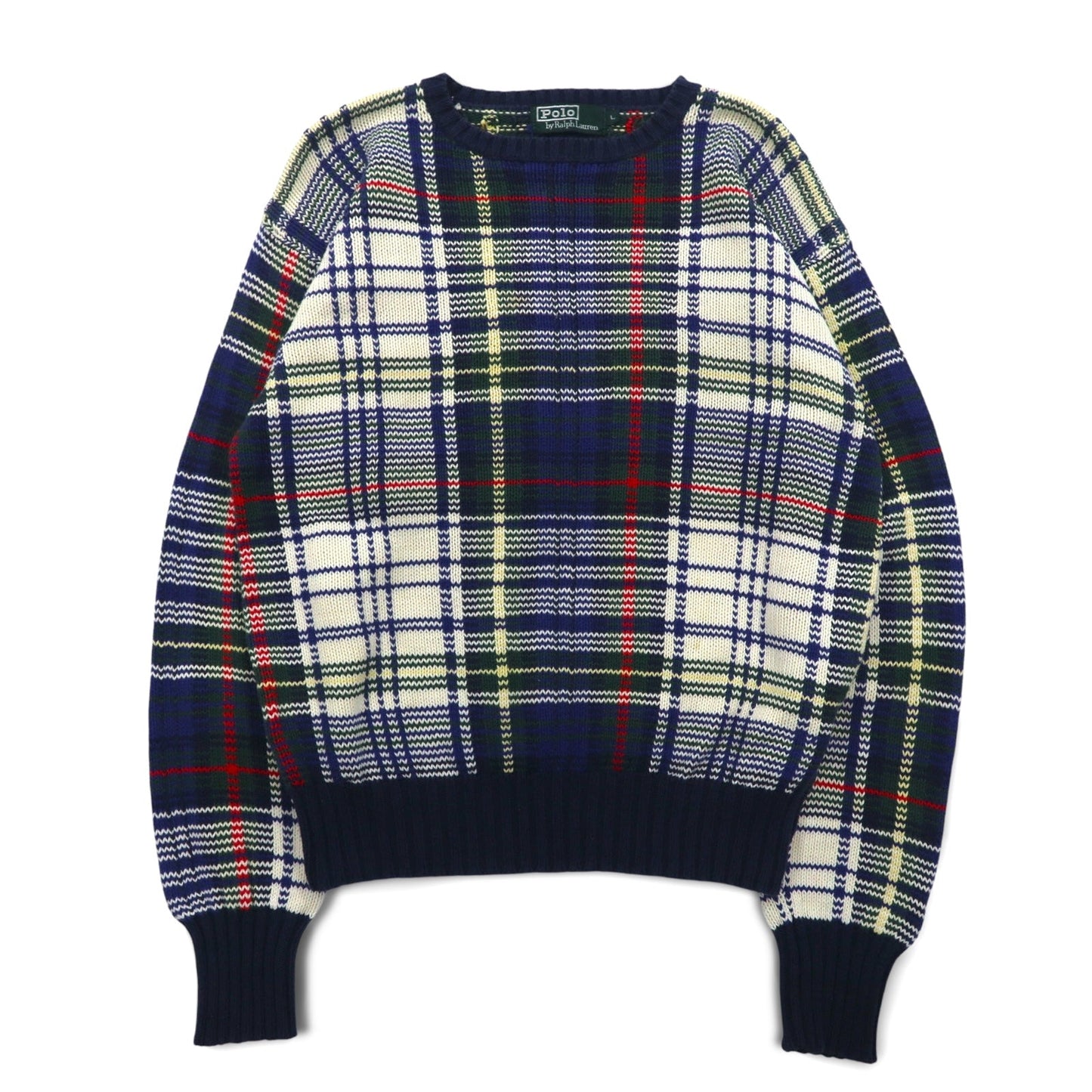 Polo by Ralph Lauren 90年代 コットン ニット セーター L ネイビー タータンチェック