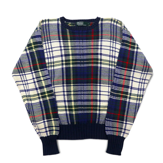 Polo by Ralph Lauren 90年代 コットン ニット セーター L ネイビー タータンチェック