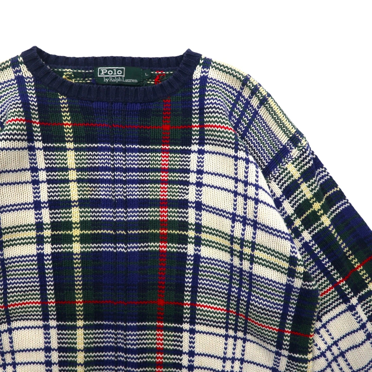 Polo by Ralph Lauren 90年代 コットン ニット セーター L ネイビー タータンチェック