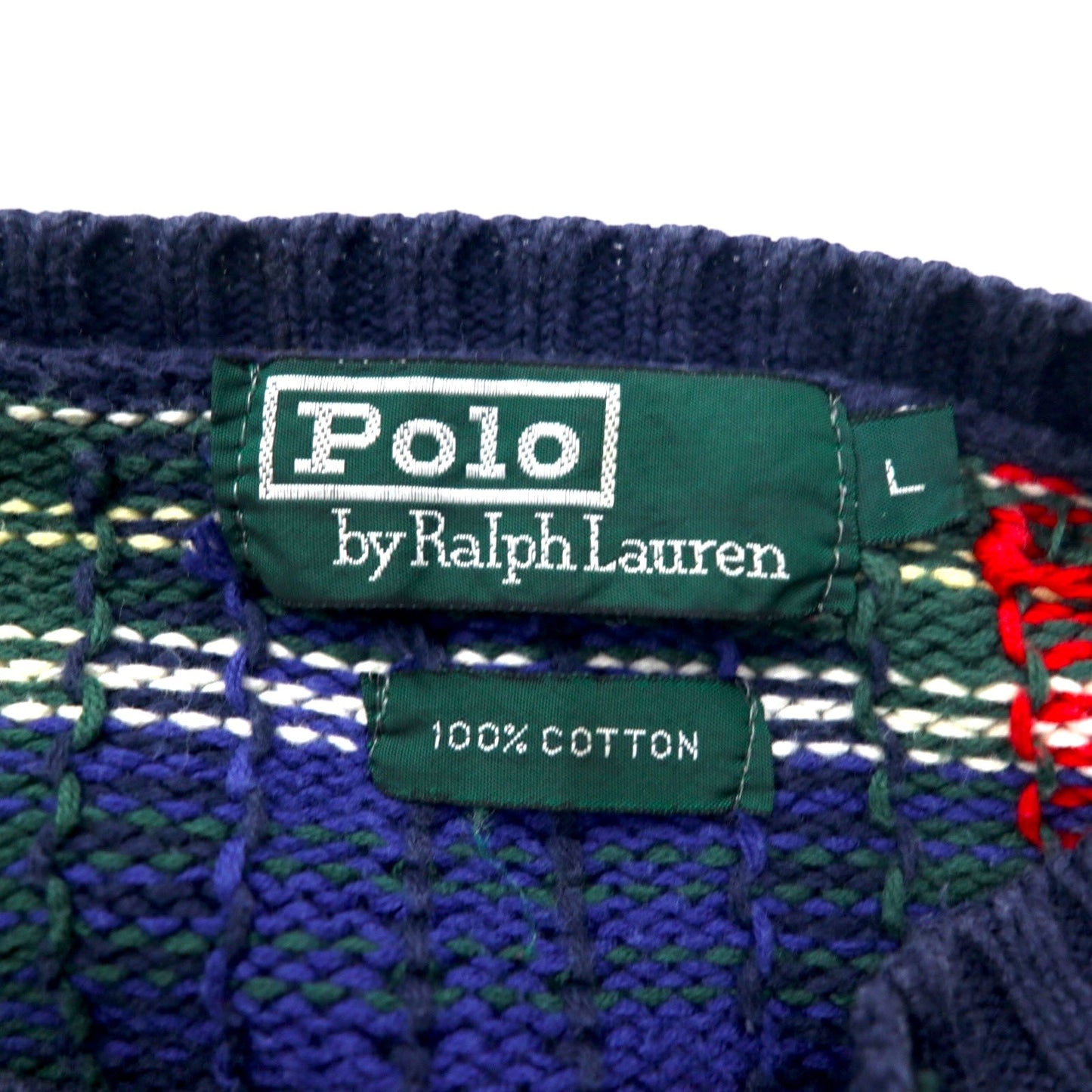 Polo by Ralph Lauren 90年代 コットン ニット セーター L ネイビー タータンチェック
