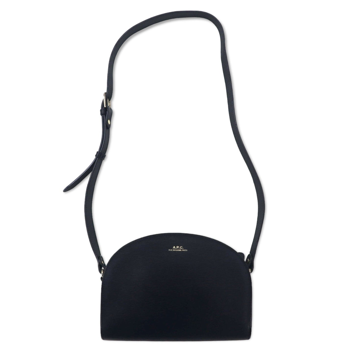 A.P.C. デミルナ ハーフムーン ショルダーバッグ ネイビー Demi Luna レザー 牛革 クロック エンボス ポルトガル製